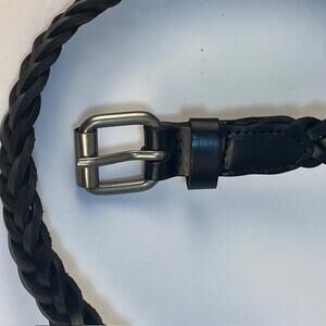 Women’s Braided Leather Belt with Metal Buckle - Black -‎ XL